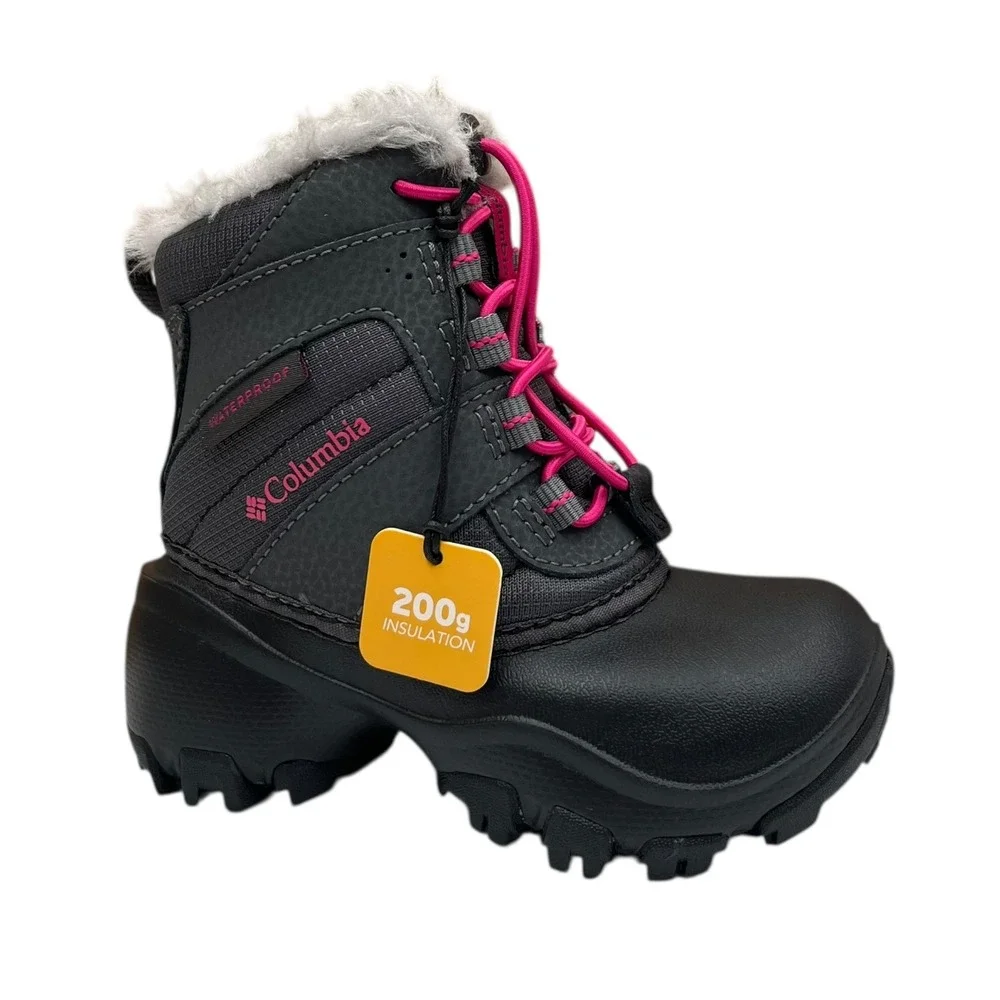 Columbia Rope Tow III Toddler Girls Waterproof Snow Boots Size 8 Pink Gray Black